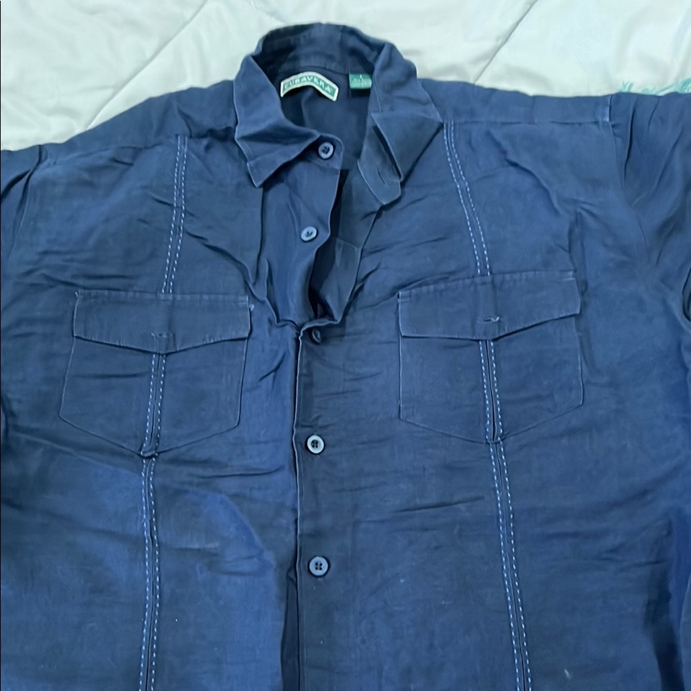 Cubavera Blue Casual Button Down Shirt